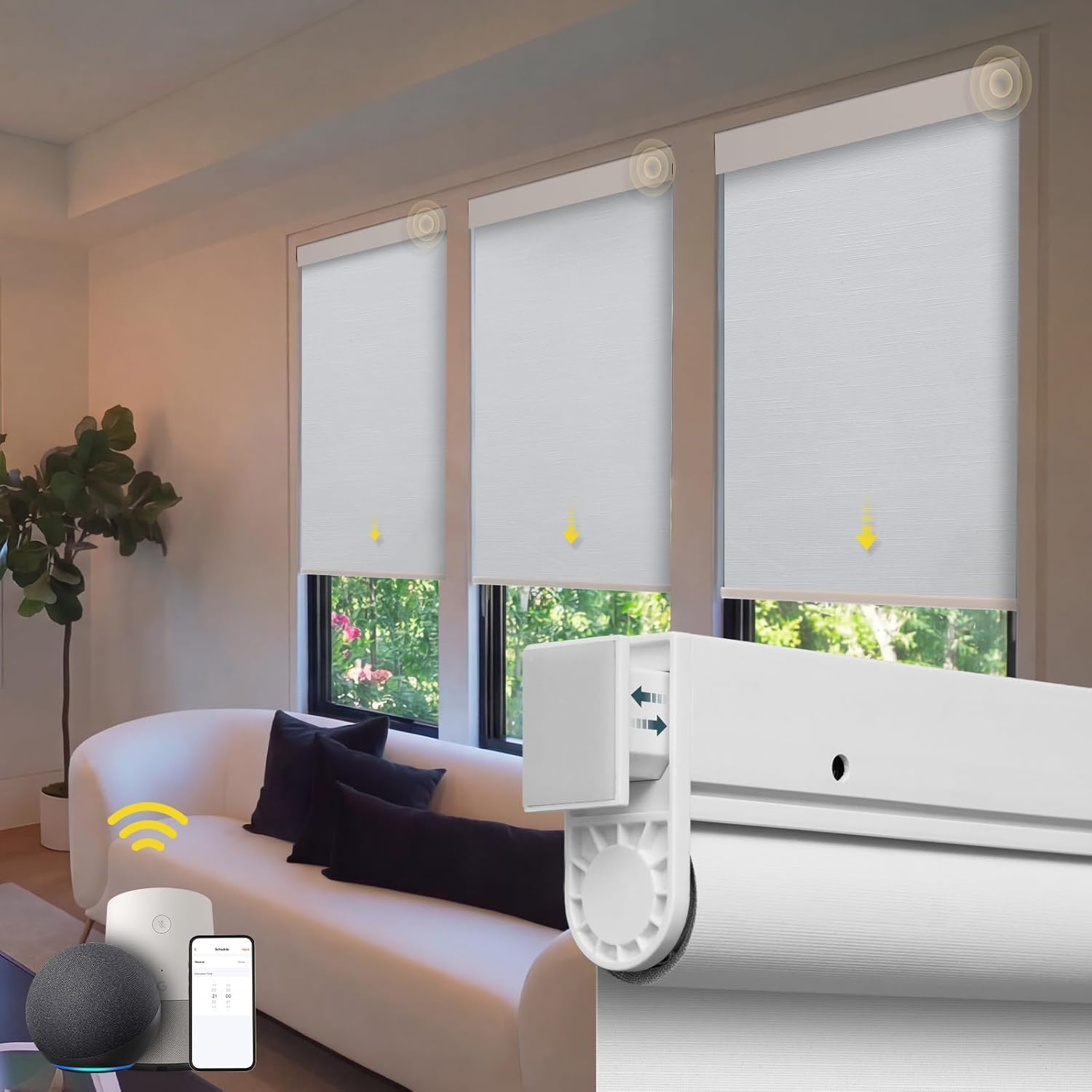 Motorized Blinds No Drill Automatic Blinds for Windows Cordless Roller Shades Electric Blinds with Remote Control Smart Blinds (White, 34.5 x 72)