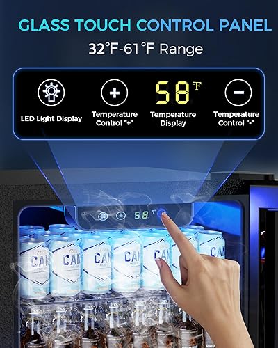 Miniatura 4 de Joy Pebble Refrigerador de bebidas, mini refrigerador de 130 latas con puerta de vidrio para vino de cerveza, soda, refrigerador de bebidas con