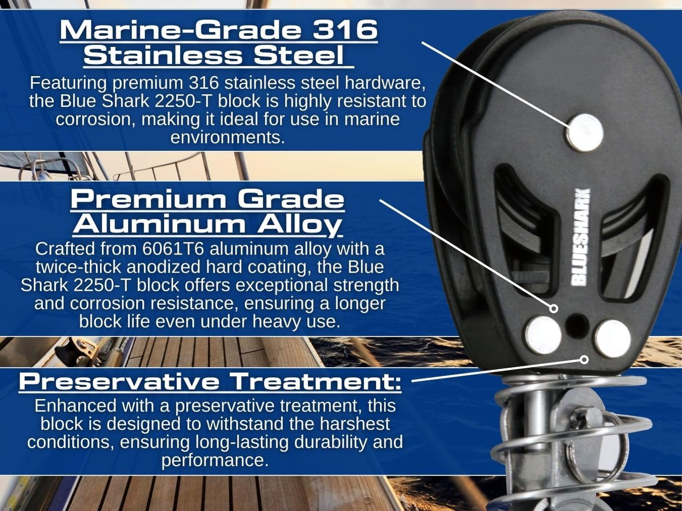 BLUESHARK 38mm Aluminum Sailing Blocks Choose Style and Quantity