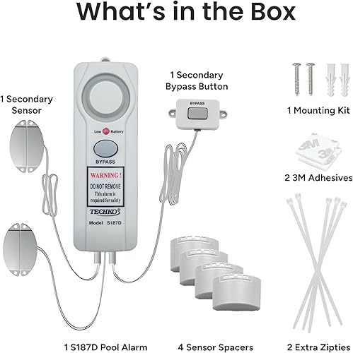 Vista 18 de TECHKO Alarma estroboscópica segura para piscina para niños, mascotas, certificación ETL UL 2017, resistente a la intemperie interior/exterior