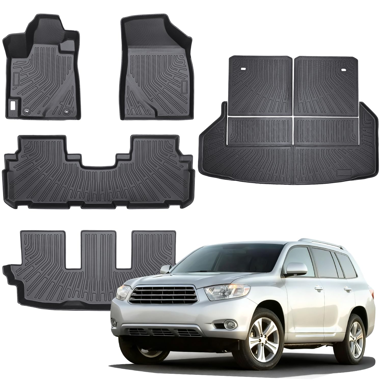 Floor Mats & Cargo Liner Compatible with Toyota Highlander 2008-2013(Non-Hybird),All Weather Protection,Waterproof,Anti-Slip TPE Trunk Mat Fit for Toyota Highlander 2008-2013 Accessories