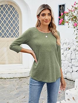 Sherosa Womens Casual 3/4 Sleeve T-Shirts Round Neck Cute