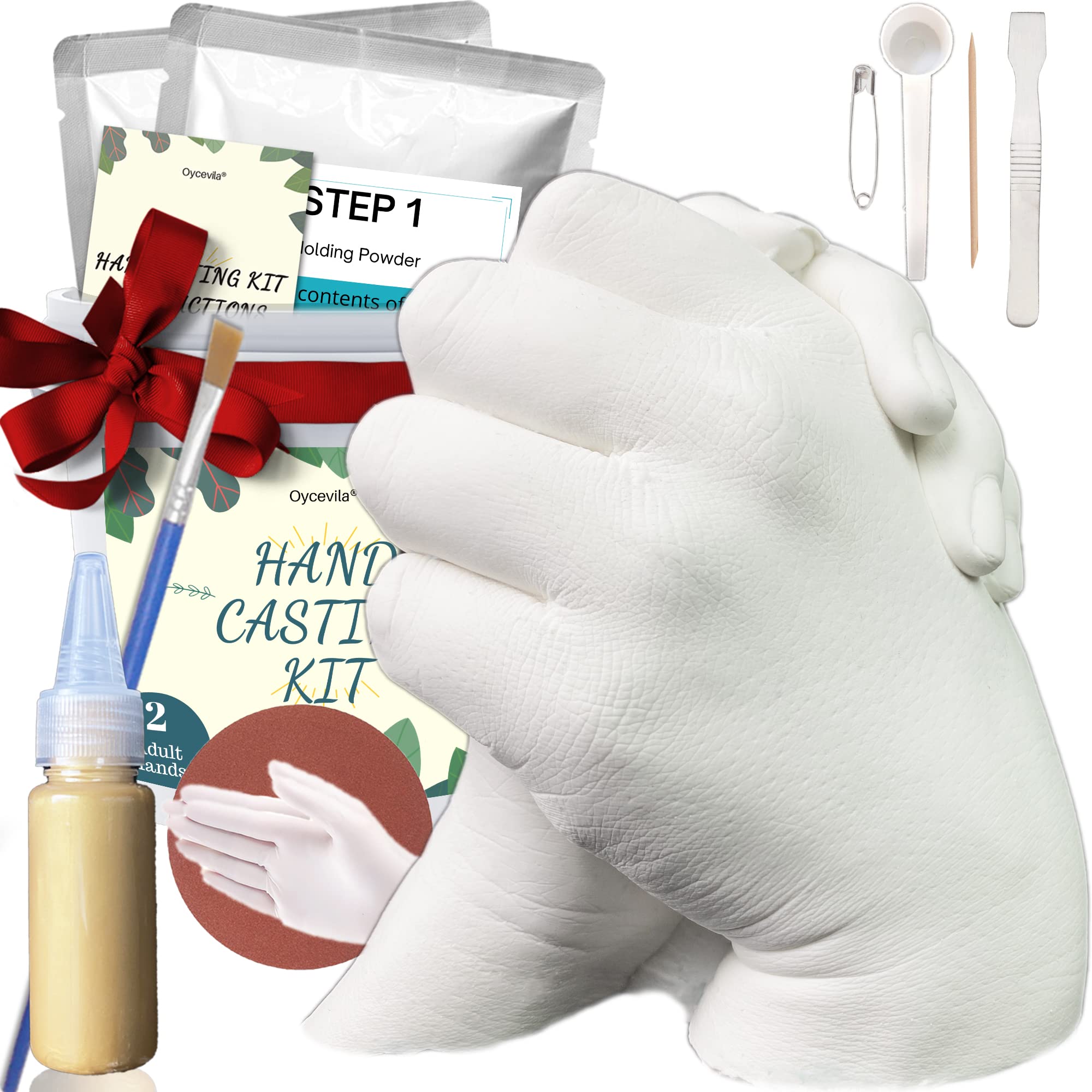 OycevilaHand Casting Kits & Hand Moulding Kit Couple Gifts for Wedding, Hand Mold Kit Couples for Her and Him, Hand Casting Kits Couple with Wood Base & Gold Paint.