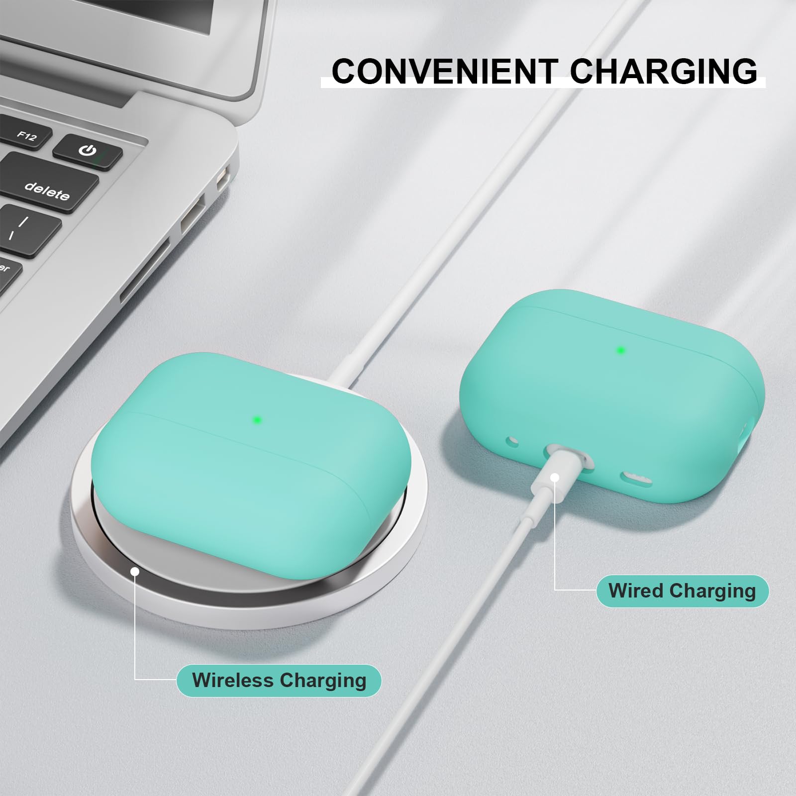 Mocarheri Funda Silicona Compatible con AirPods Pro 2.ª Generación, Ultradelgada Fundas Protectora de Silicona para AirPods Pro 2.ª Generación 2022,Menta Verde/Lavanda(2PCS) — view 6