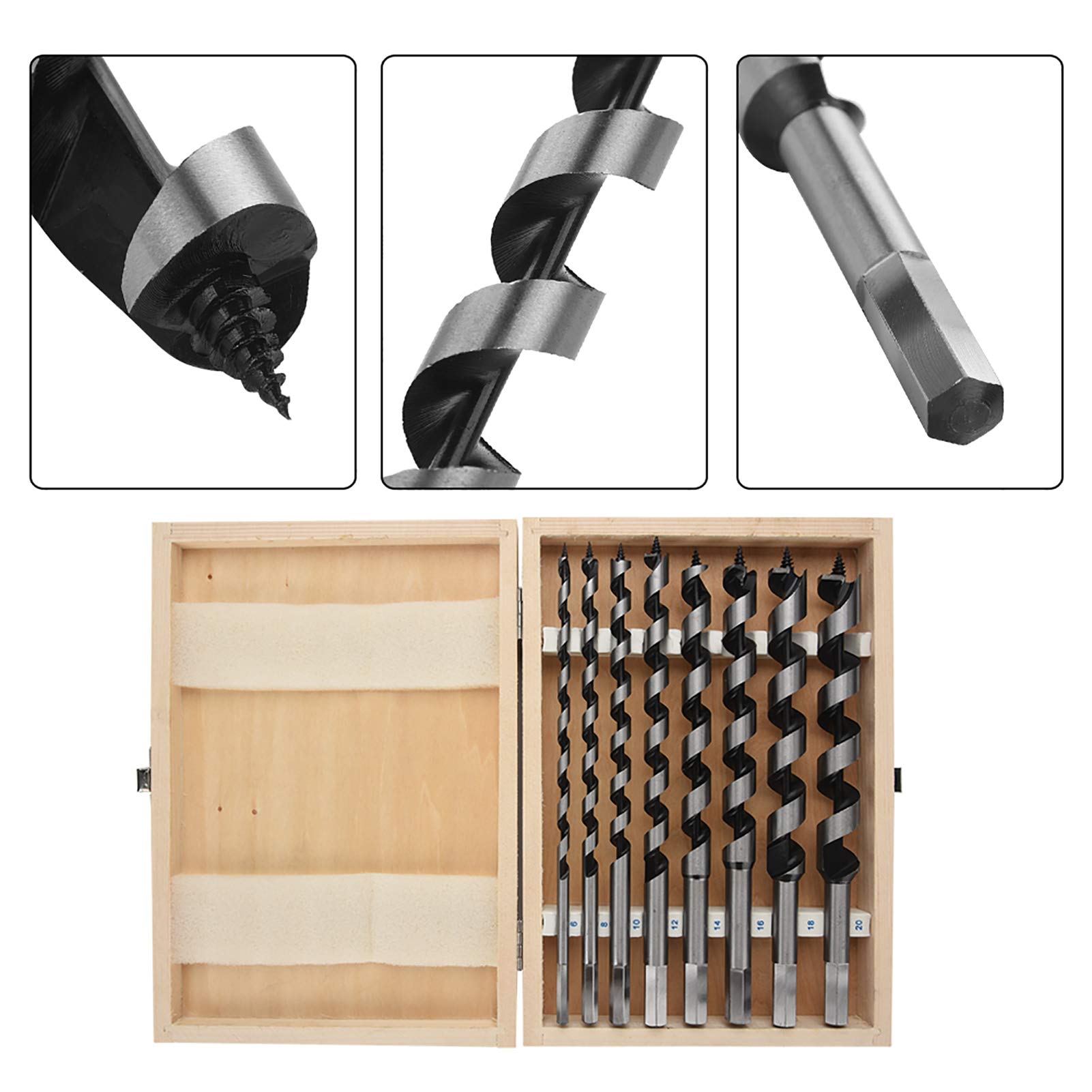 Foret Bois, Mèche à Bois Hélicoïdal, 7 PCS Forets Hélicoïdaux À Bois Longs, Poutre, 210 Mm-230 Mm, Pour Tous Les Types De Bois De Diamètres 6/8/10/12/14/16/18/20 Mm