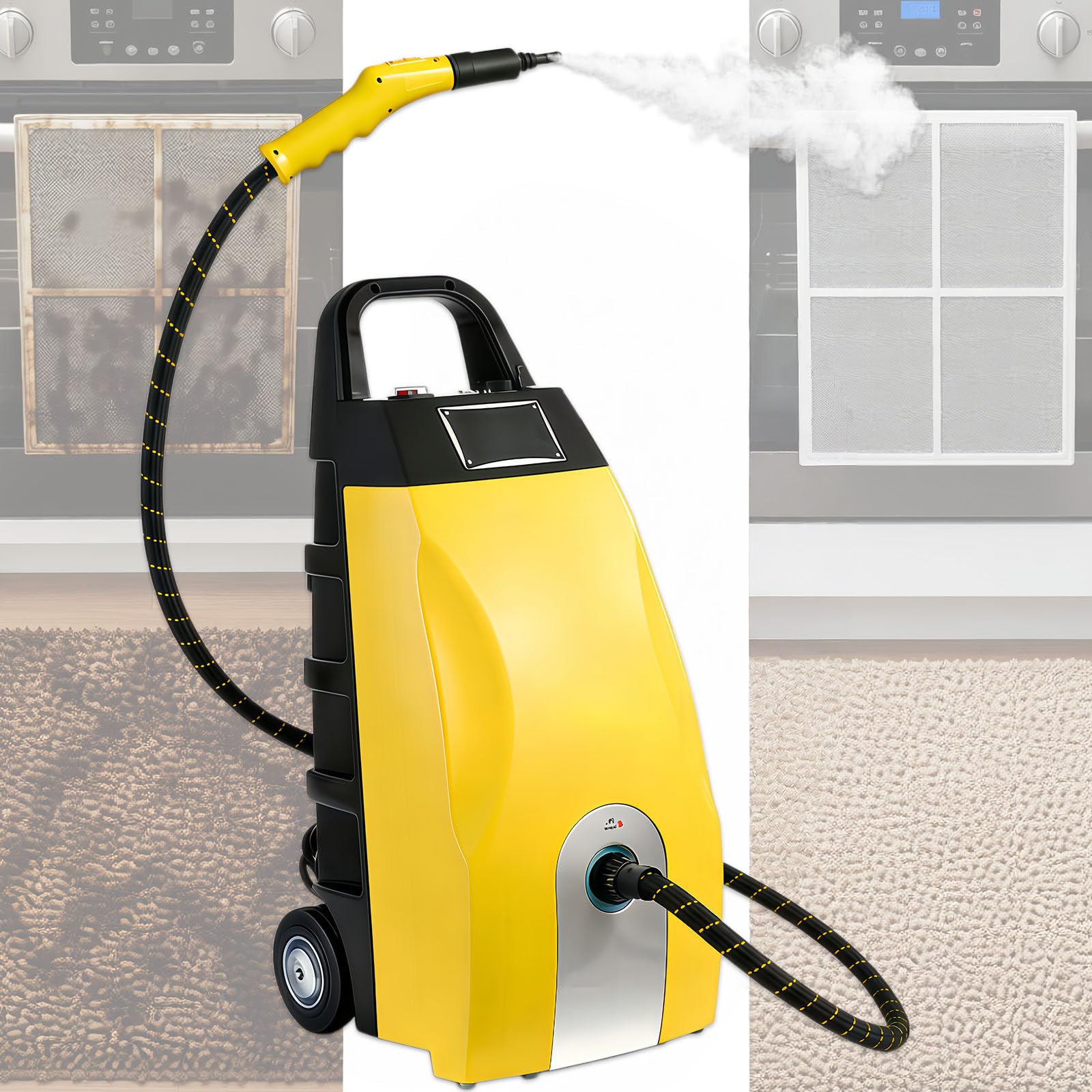 Glowdora 3.5l High Temp Steam Engine Cleaner, 3000w High - Pressure Multi - Use Steam Washer For Home, Car Washing & Ac Cleaning, With 9 Accessories, 20-30 Seconds Heat Yellow