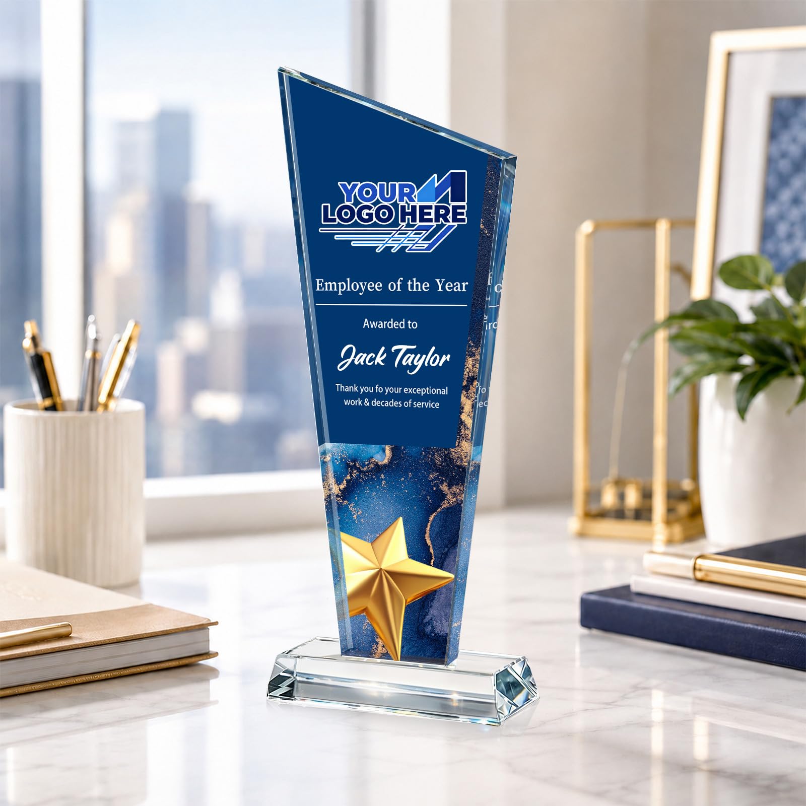 Custom Crystal Trophy Award Personalized Plaque Award with Text Logo Photo Awards Trophies for Employee Recognition Team Graduation Personalized Office Gifts for Boss Coworker Teacher