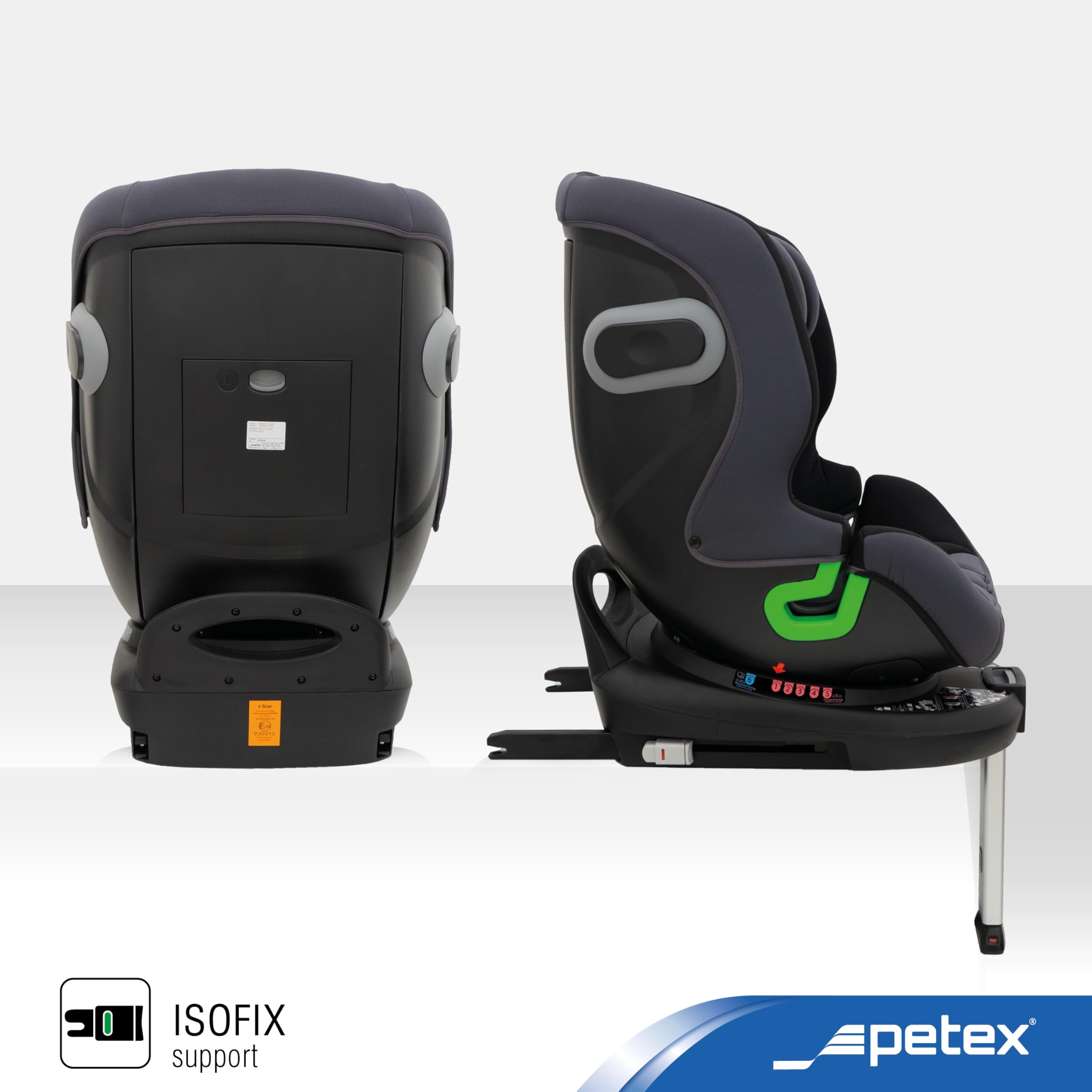 PETEX Auto Kindersitz King, i-Size, 40-135 cm, grau, 1 Stück | 360° drehbar, ISOFIX, Stützfuß, nach ECE R129, mitwachsend