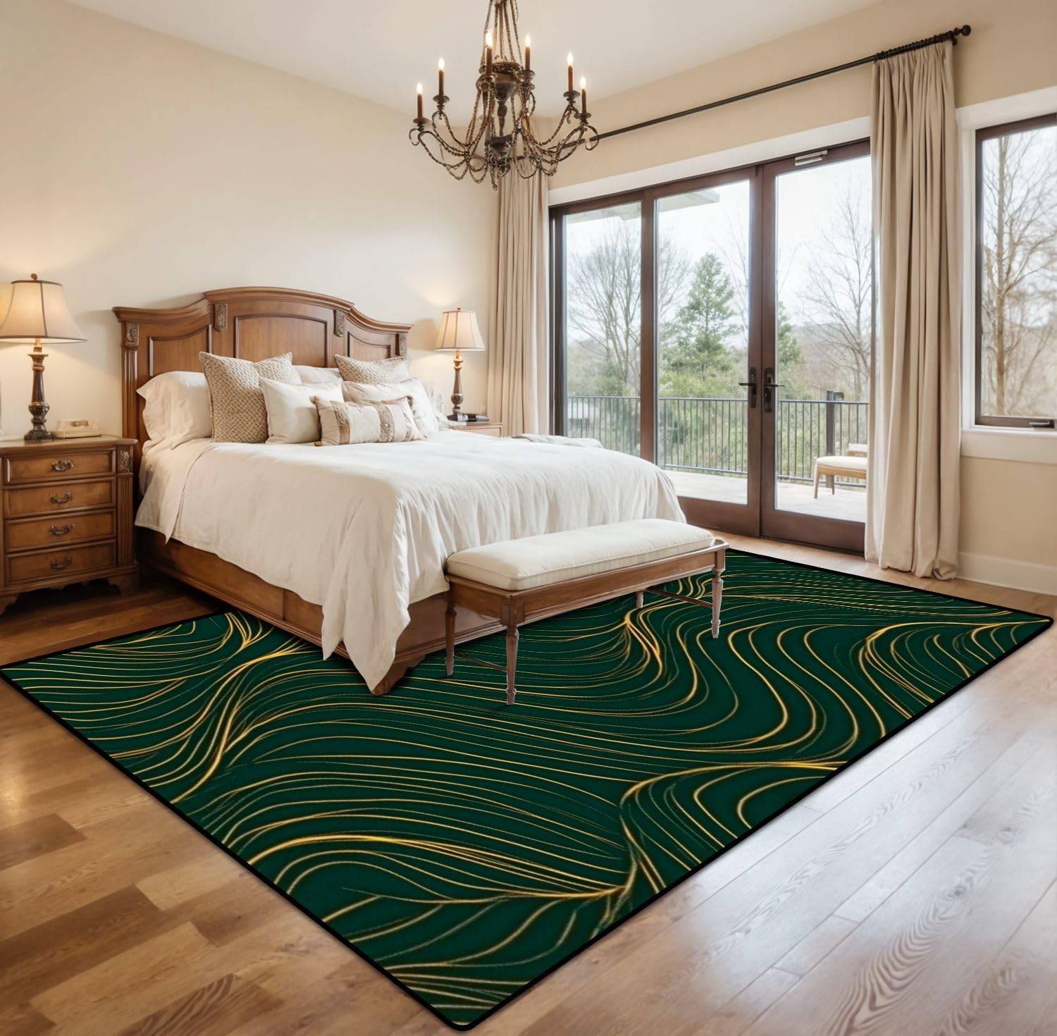 9x12 Area Rugs for Living Room Luxury Golden Emerald Abstract Gold line Arts Texture Green Emerald Washable Large Area Rug for Bedroom Non Slip Outdoor Carpets Soft Mats Kitchen Home Office Decor
