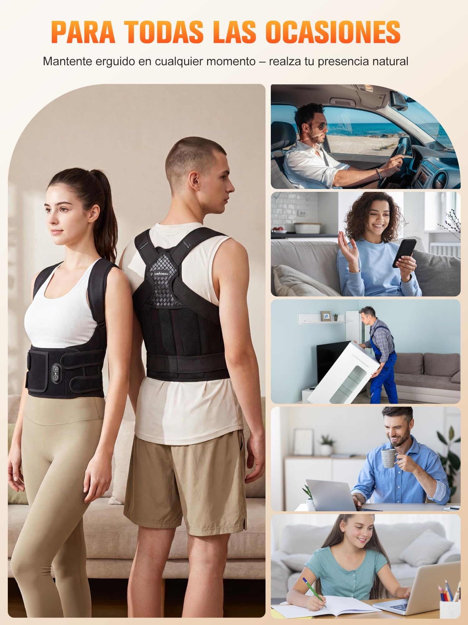 Corrector de Postura Espalda Nueva Ajustable con Función de Luz Roja - L | Corrector de Postura para Hombre y Mujer丨Faja Lumbar Transpirable e Invisible para Aliviar el Dolor de Espalda y Cervicales
