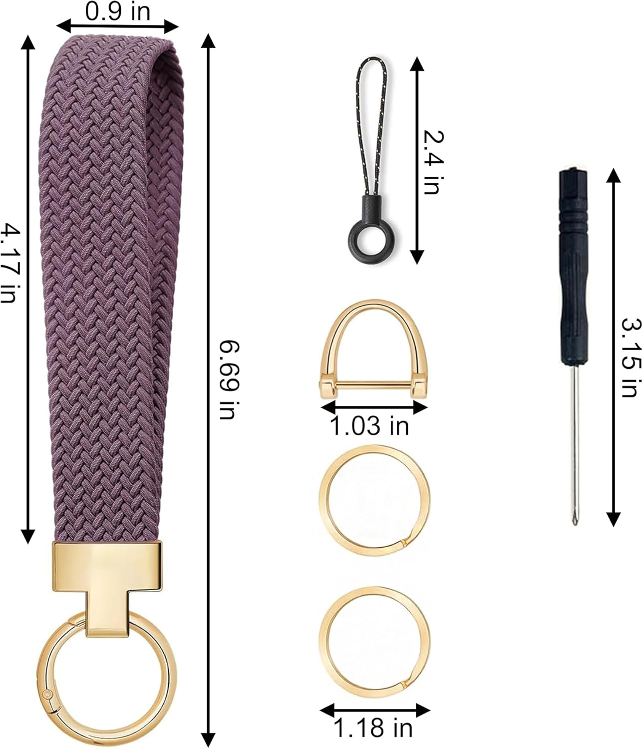 Stretchy Wristlet Keychain, Cute Key Chain, Woven Wrist Lanyard for Car Keys with 3 Keyrings and D-ring for Women Men