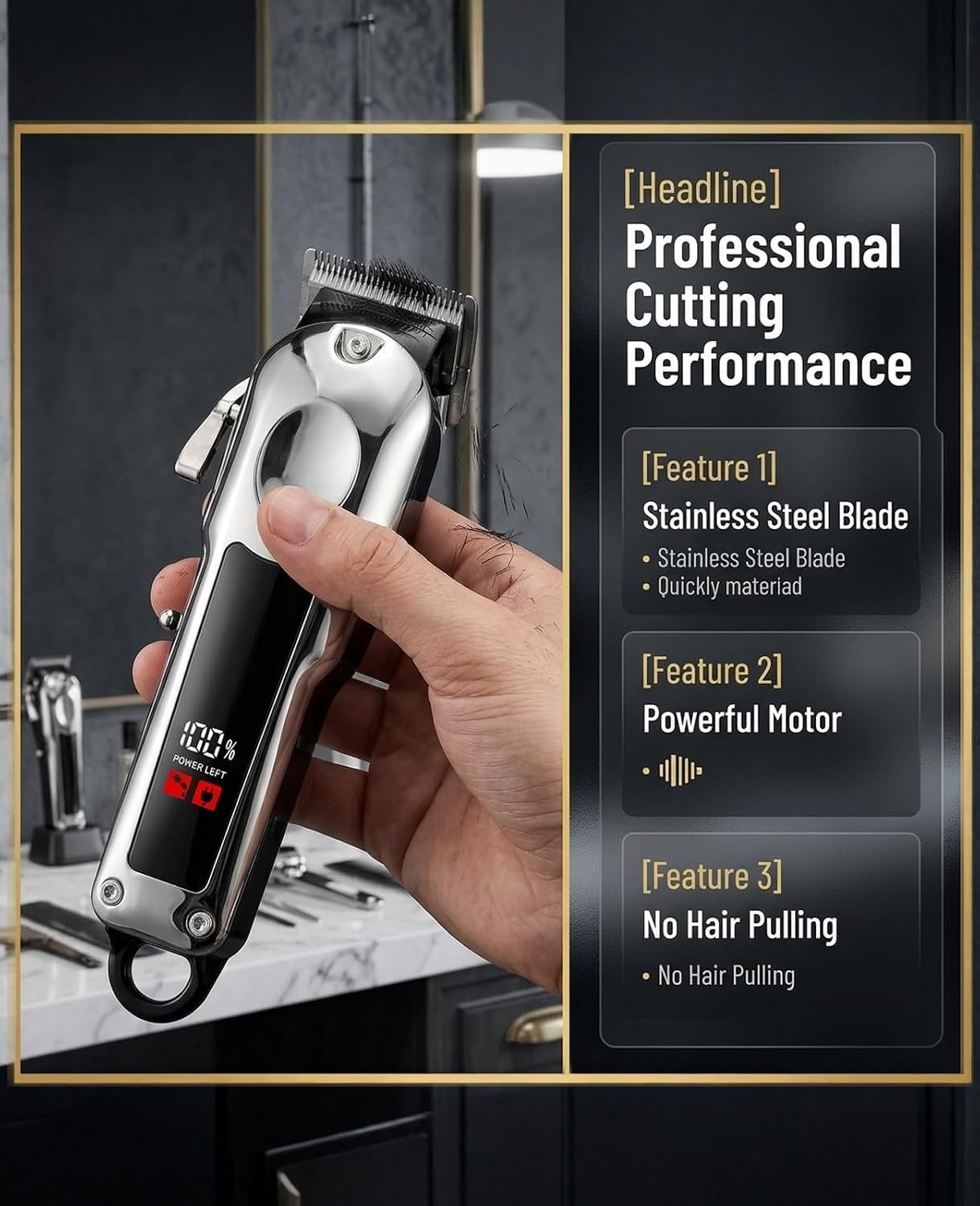 Professional Hair Clippers for Men, Cordless Hair Cutting Kit with 5-Level Adjustable Lever & 10 Guide Combs, LED Display Rechargeable Beard Trimmer for Fades, Home & Barber