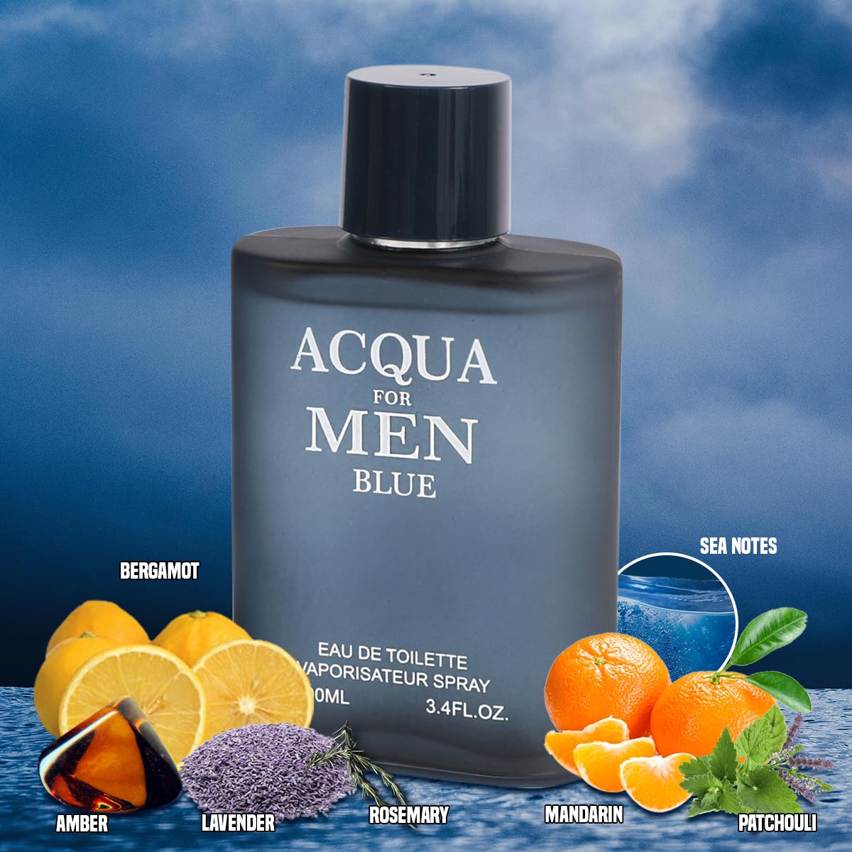 Acqua For Men Blue Spray Cologne - Eau De Toilette for Men - 3.4 fl.oz