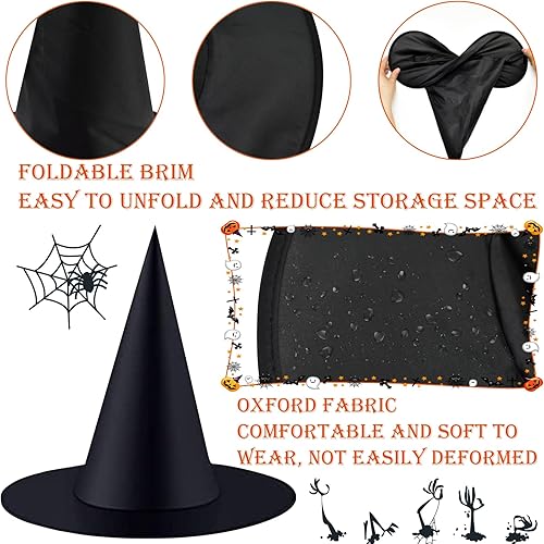 Miniatura 3 de ZeeDix 8 sombreros de bruja de Halloween, sombrero de bruja colgante negro con cuerda colgante de 98 pies, accesorios de disfraz de Halloween,