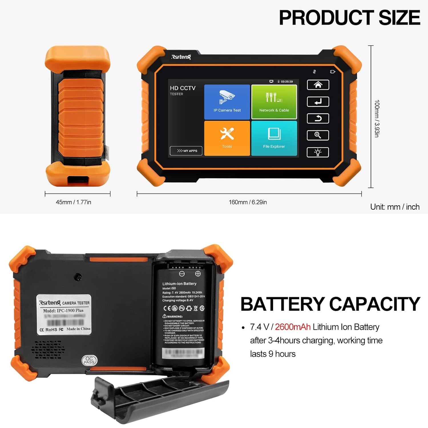 Rsrteng CCTV Camera Tester with Cable Tracer WT255, IPC-1900C Plus 4K 8MP 8K 32MP IP Camera Test 4inch IPS Touch Screen CCTV Tester Support POE PTZ DC12V Output IPC Tester