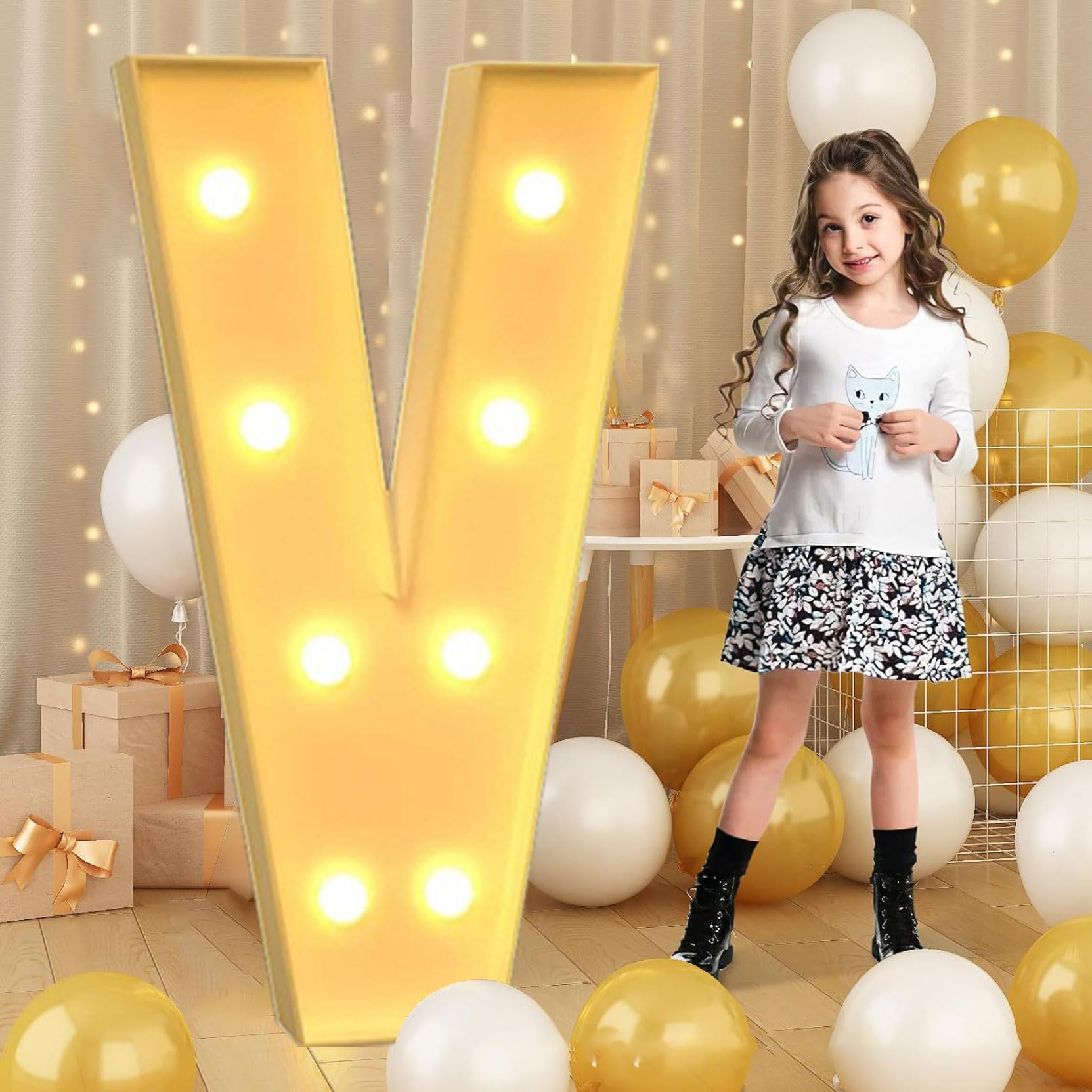 120cm-4ft Giant LED Light Up Letter V, Mosaic Marquee Light Up Sign, LED Letters Lamps for Valentine's Day Birthday Christmas New Year