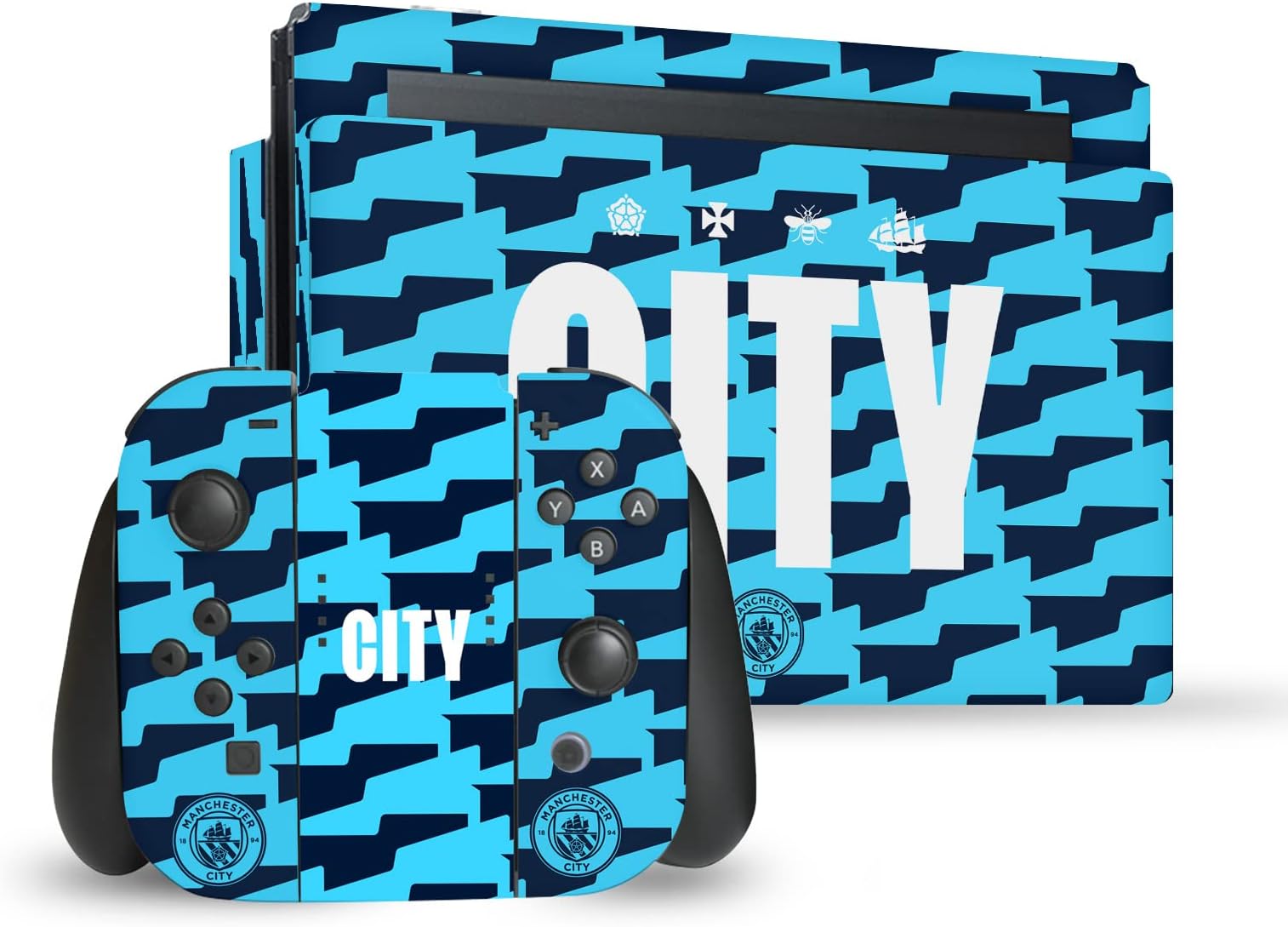 Head Case Designs Officially Licensed Manchester City Man City FC City Pattern Logo Art Vinyl Sticker Gaming Skin Decal Cover Compatible With Nintendo Switch Console & Dock & Joy-Con Controller Bundle