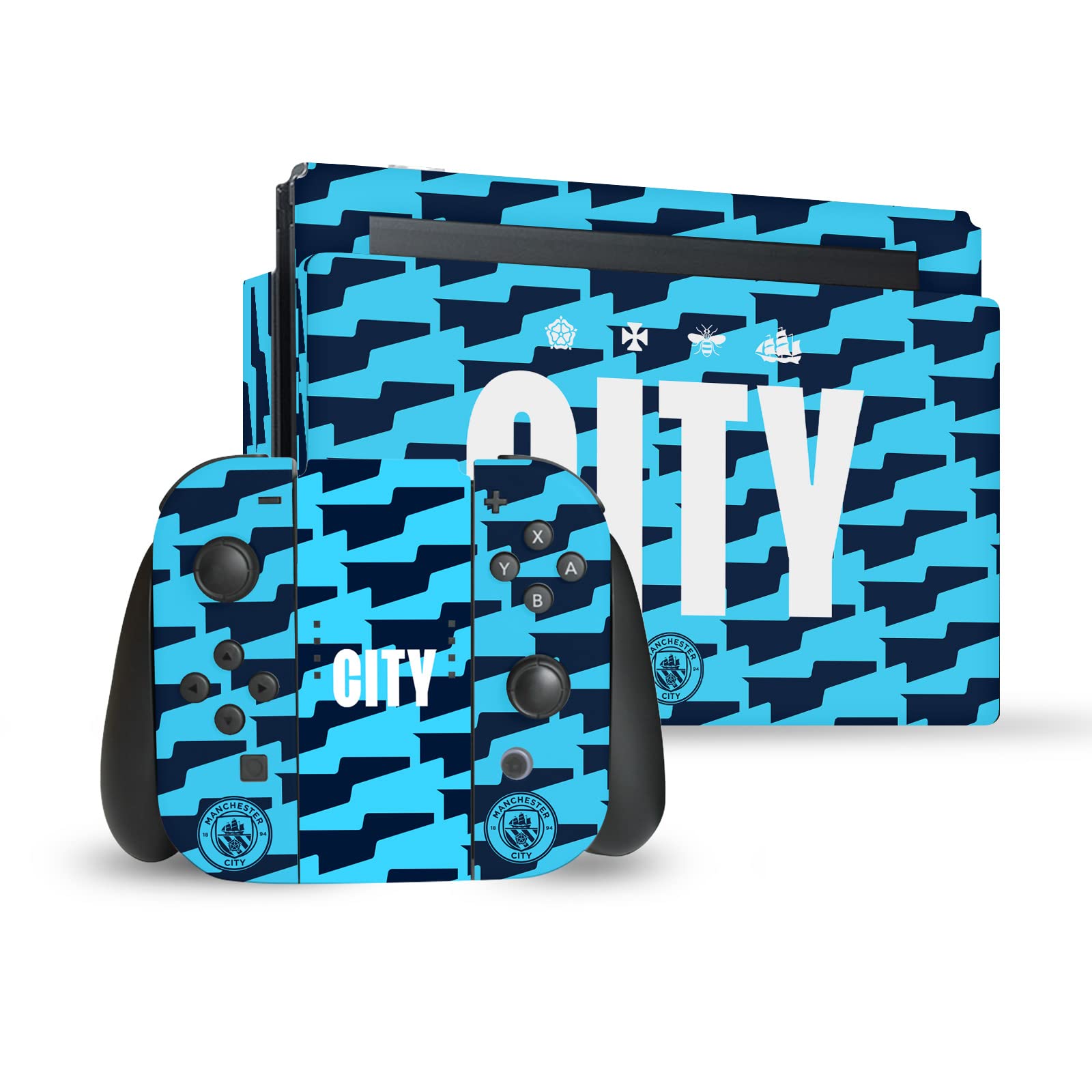 Head Case Designs Officially Licensed Manchester City Man City FC City Pattern Logo Art Vinyl Sticker Gaming Skin Decal Cover Compatible With Nintendo Switch Console & Dock & Joy-Con Controller Bundle
