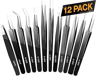 Tweezers, Precision Tweezer Set, Craft Tweezers, Soldering Tweezers, Jewelry Tweezers, Ingrown Tweezers, Eyelash Extension Tweezers, Eyebrow Tweezers - 12 Pack Super Valued Set with Handy Case