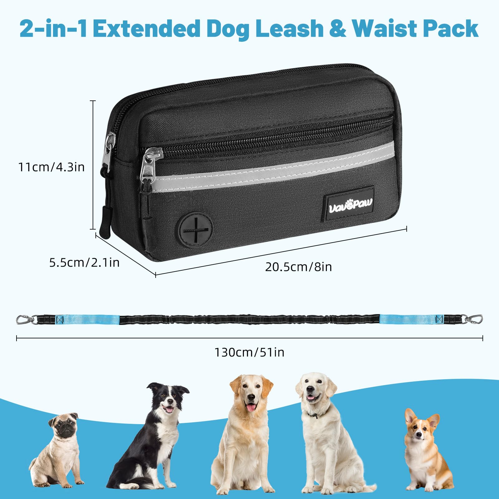 Hands Free Dog Leash with Pouch, Waist Leash for Dog Walking, Jogging, Hiking, Retractable Leashes with Dual Padded Handles, Adjustable Reflective Belt for Small, Medium, Large Dogs - image 2