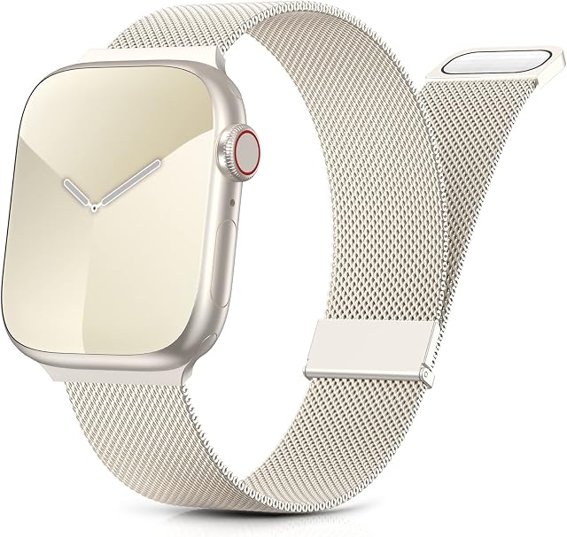 Yoohoo Adjustable Metal Strap Compatible with Apple Watch Straps 38mm 40mm 41mm for Women Men,Upgraded Replacement Band Compatible with iWatch Series 9 8 7 6 5 4 3 2 1 SE Double Magnetic,Starlight