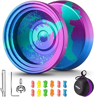 Professional Responsive Yoyo V8, Dual Purpose Metal Yoyo for Kids Beginner, Unresponsive Yoyo Bearing for Adults and Advance with 12 Yoyo Strings + Yoyo Case + Removal Bearing Tool(Blue Purple Green)