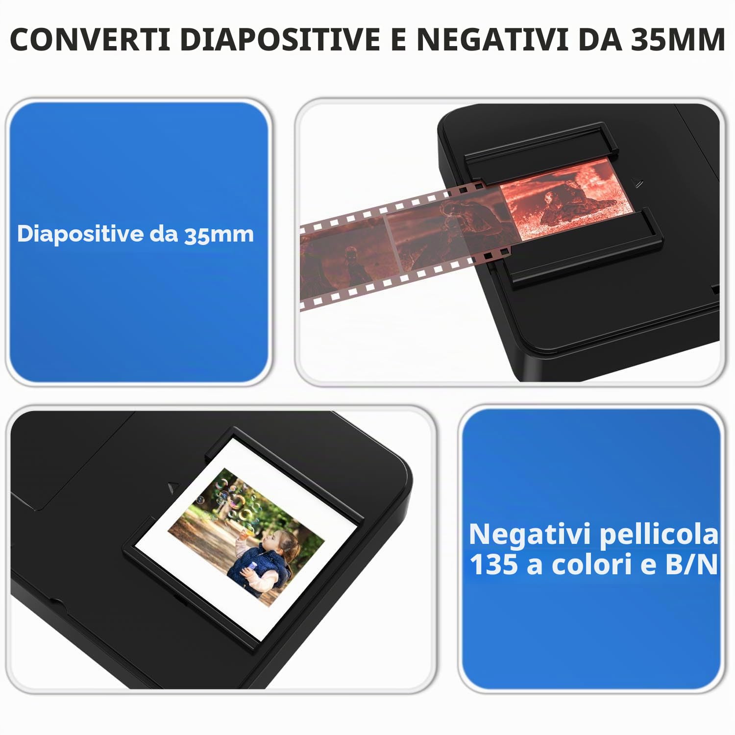 Scanner di film mobile 35 mm per digitalizzare diapositive e negative con smartphone