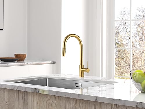 Miniatura 3 de AS60BG Grifo de fregadero de cocina dorado cepillado con pulverizador desplegable de una sola manija