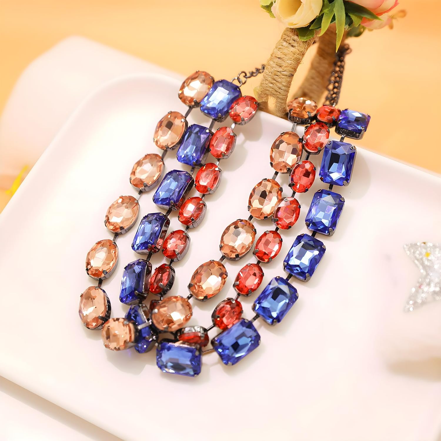 JNF Chunky Colorful Crystal Rhinestone Choker Collar Necklace for Women Twisted 3 Strand Statement Necklace Trendy Sparkly Gold Neck Chain Wedding Bridal Jewelry - Image 4
