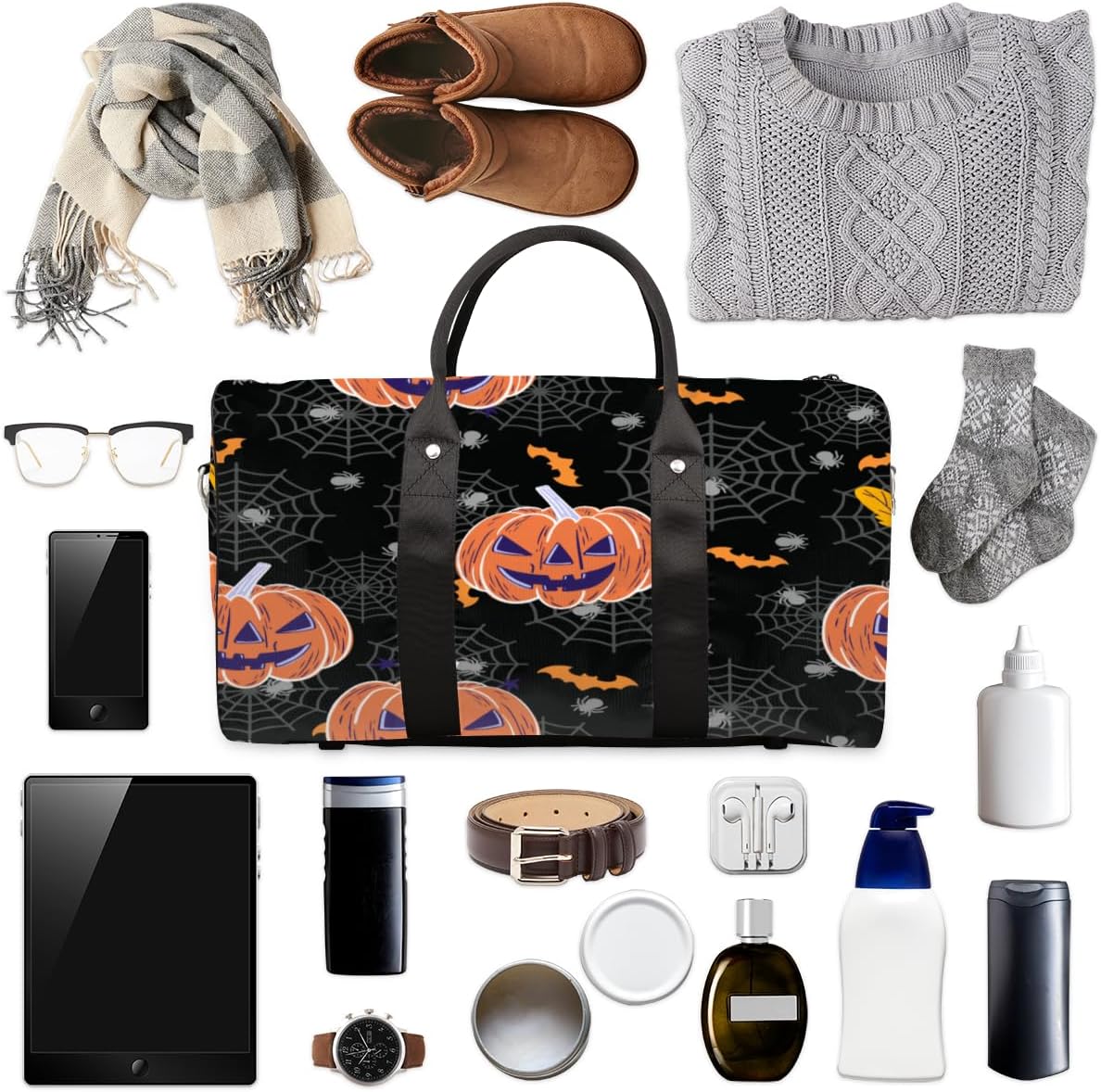 Halloween Pumpkin Web Travel Duffel Bag for Women Men Large Capacity Overnight Weekender Bags for Lightweight Waterproof Sport Gym Bag for Workout Yoga Swim