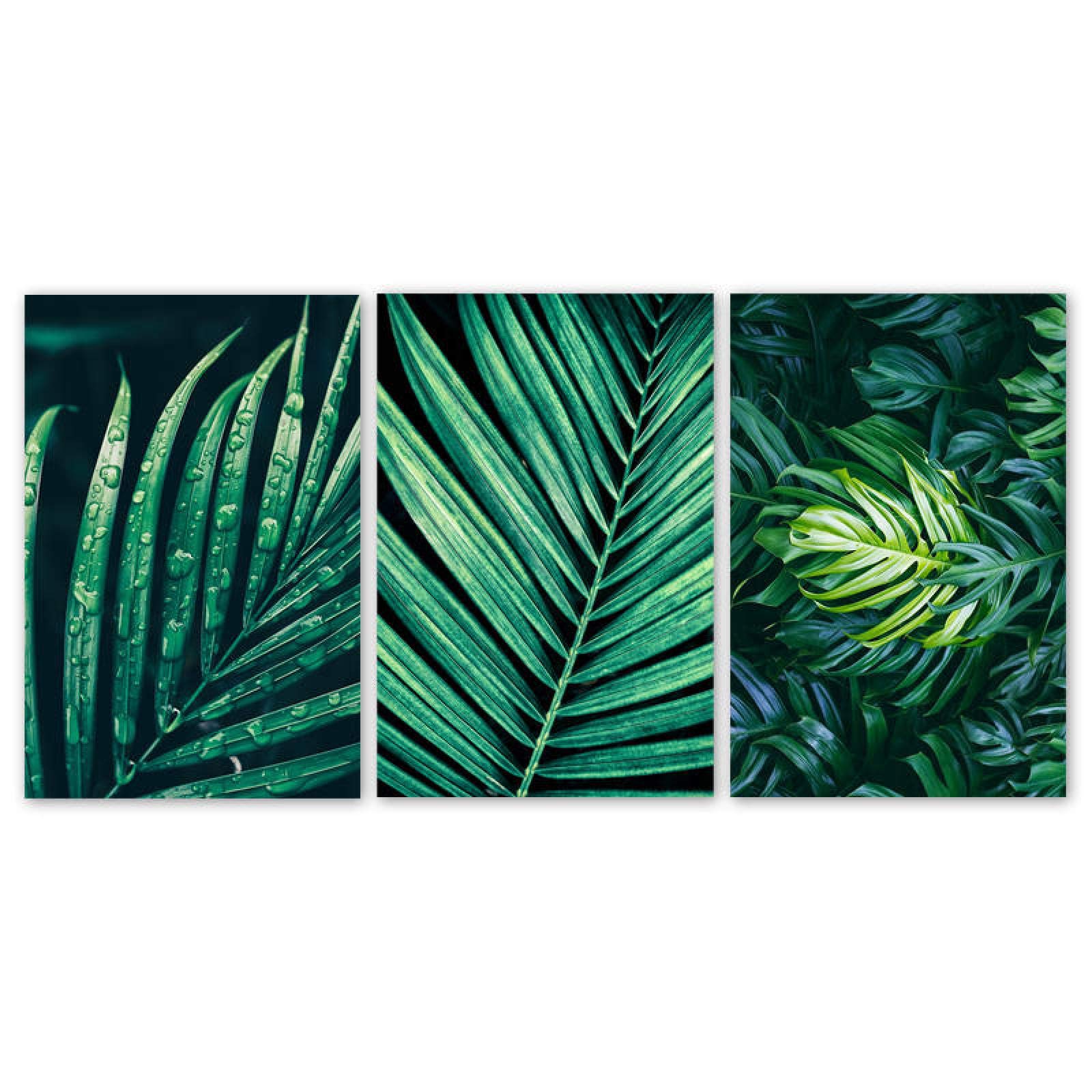 Peinture murale feuilles vertes grand format 3 pièces décor salon - 8