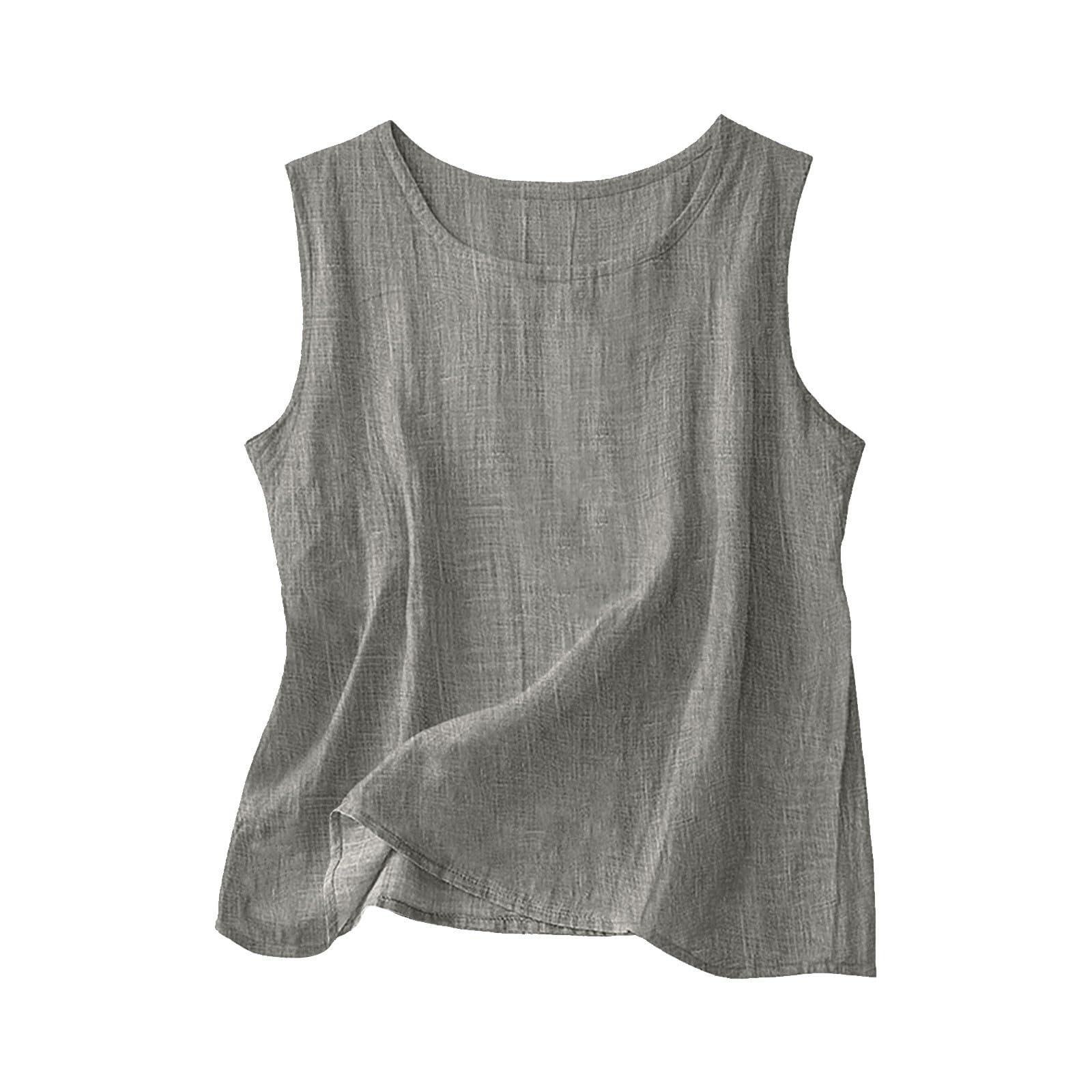 Linen Shirts for Women Linen Crewneck Tank Tops 2026 Spring Summer Beach Sleeveless Tops 2026 Fashion Vacation Shirts — view 6