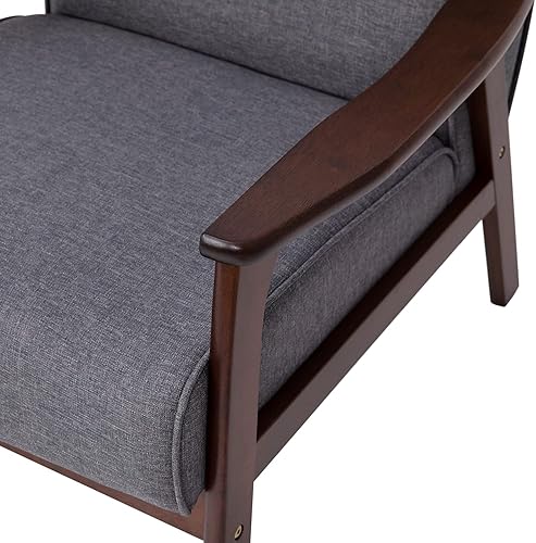 Miniatura 6 de Flash Furniture Langston Silla comercial moderna de mediados de siglo, tapicería de lino sintético gris, marco y brazos de madera con acabado de