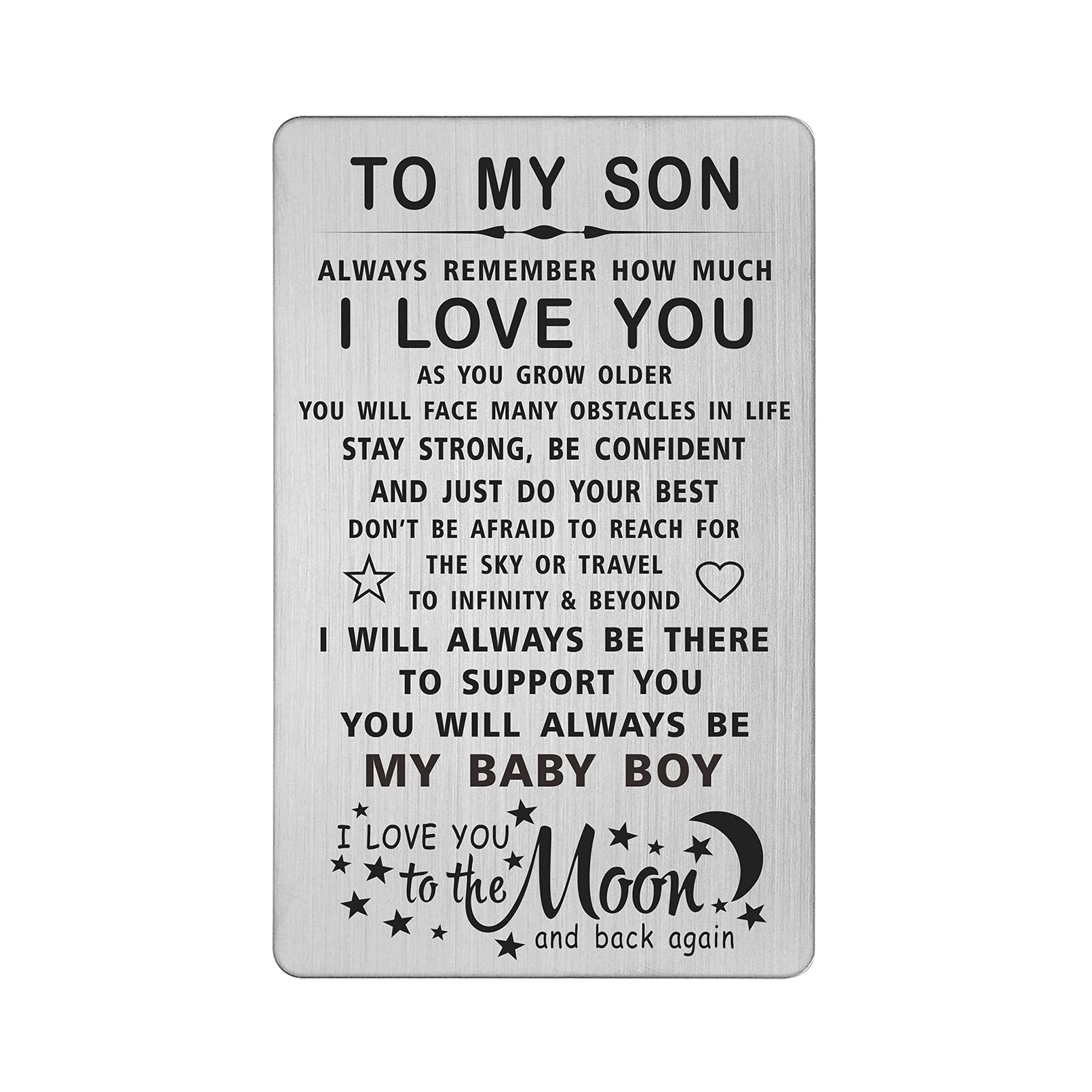 TANWIH Son Engraved Wallet Card I Love You Gifts from Mom Dad, To My Son Birthday Graduation Christmas Card Deployed Presents
