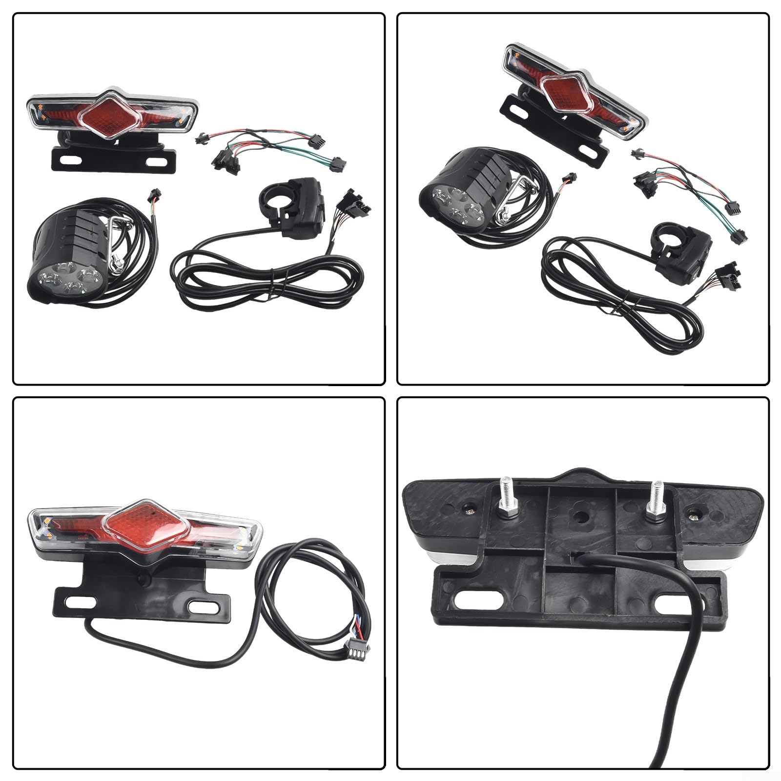 Set di luci a LED per Bici elettriche, luci Anteriori e Posteriori, Cavo Interruttore DK336, 36-60 V, Impermeabile IPX4, Controllo clacson per Bicicletta elettrica, retrofit Fit
