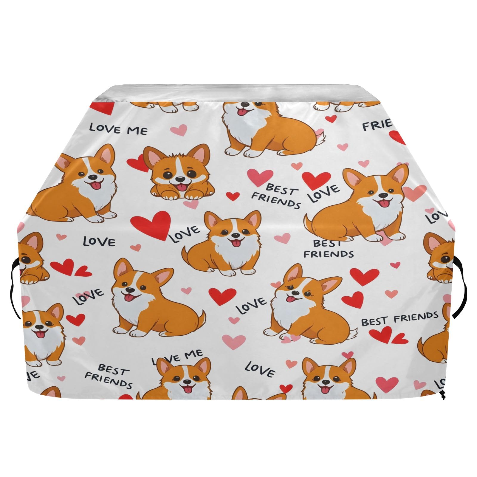 Wysokiej jakości pokrowiec na grilla wodoodporny pokrowiec na grilla odporny na blaknięcie pokrowiec na grilla wytrzymały pasuje do szerokości grilla do 60 cm wzór serca Corgi