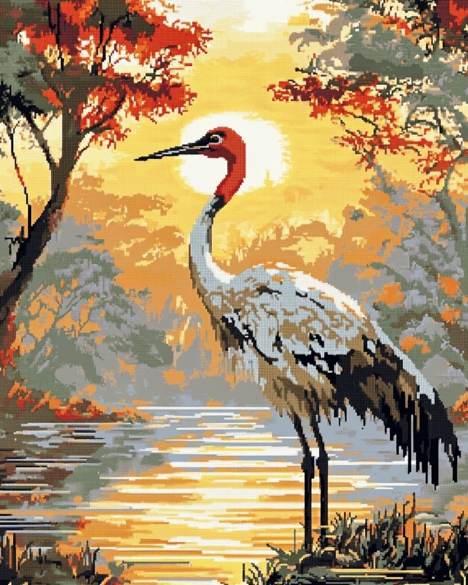 WallustrioaW Cross Stitch Stamped Kits,Red-Crowned Cranes,Pre-Printed Cross-Stitching Starter Pattern for Beginners Adults,11CT Embroidery Needlepoint Kits,40x50cm