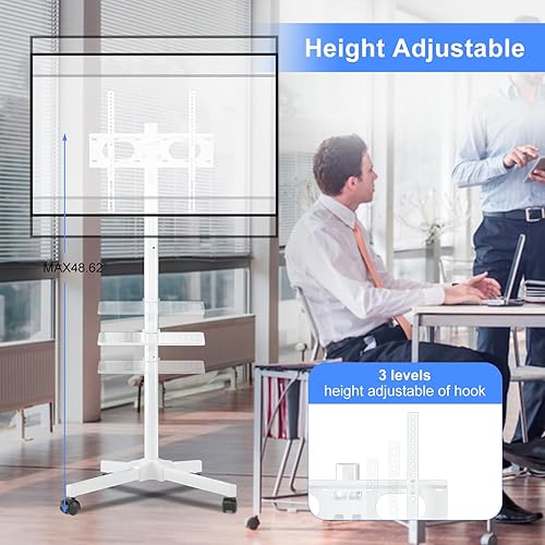 Miniatura 5 de suptek Carrito de TV móvil blanco para televisores de pantalla LCD LED planacurvada de 21 a 60 pulgadas, Max VESA 400 x 400 con estante para laptop