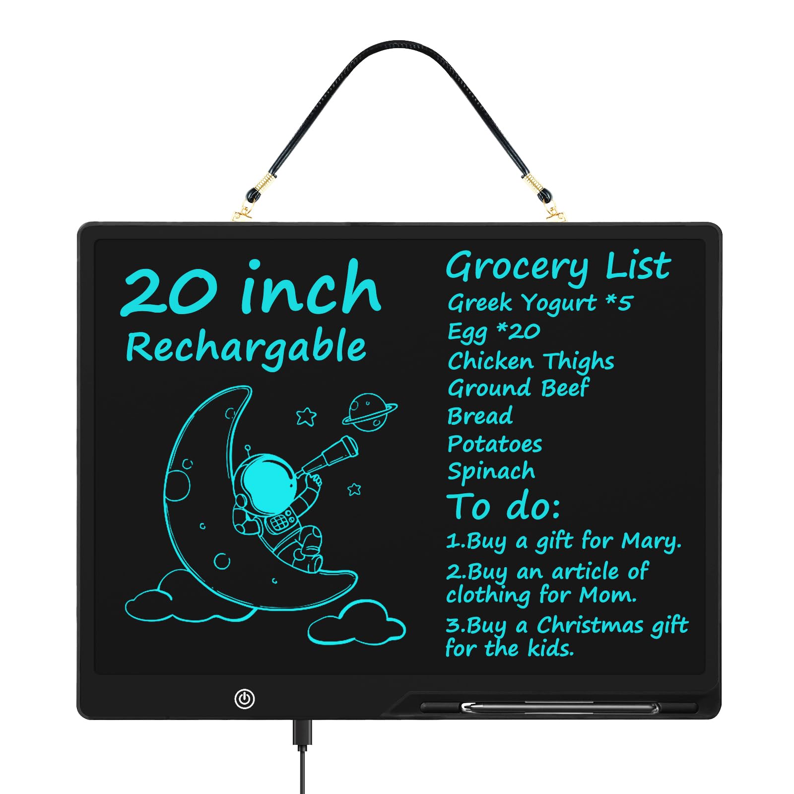 Rechargable 20 Inch LCD Writing Tablet, Reusable Drawing Board, Extra-Large Message Board, Doodle Board for Kids Boys Girls Ages 3-12 Years Old, Electronic Drawing Pad for Kids Birthday Gift (Black)