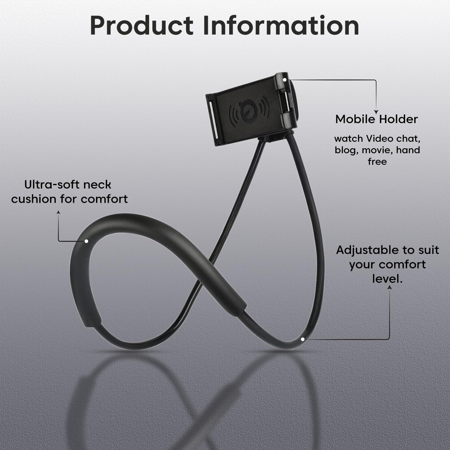 Sounce Lazy Neck Phone Holder Neck Hanging Mobile Cell Phone Stand 360 Rotating Flexible Long Arms Stand Clip Holder Compatibl with 4-7 Inches Smatphones - Black — Amazon image 2