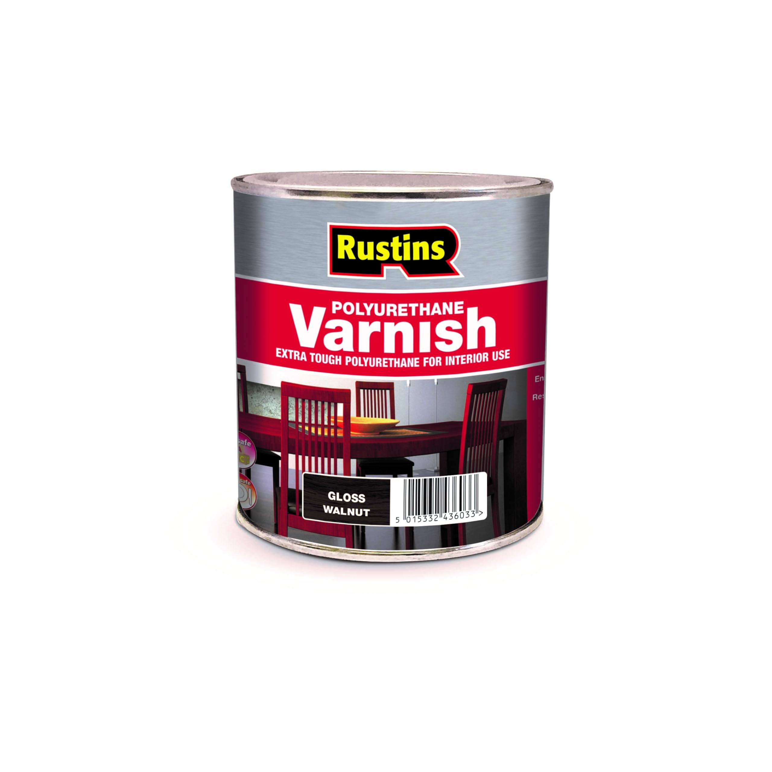 Rustins Pogw500 Polyurethane Varnish & Stain Gloss Walnut 500Ml 5015332436033