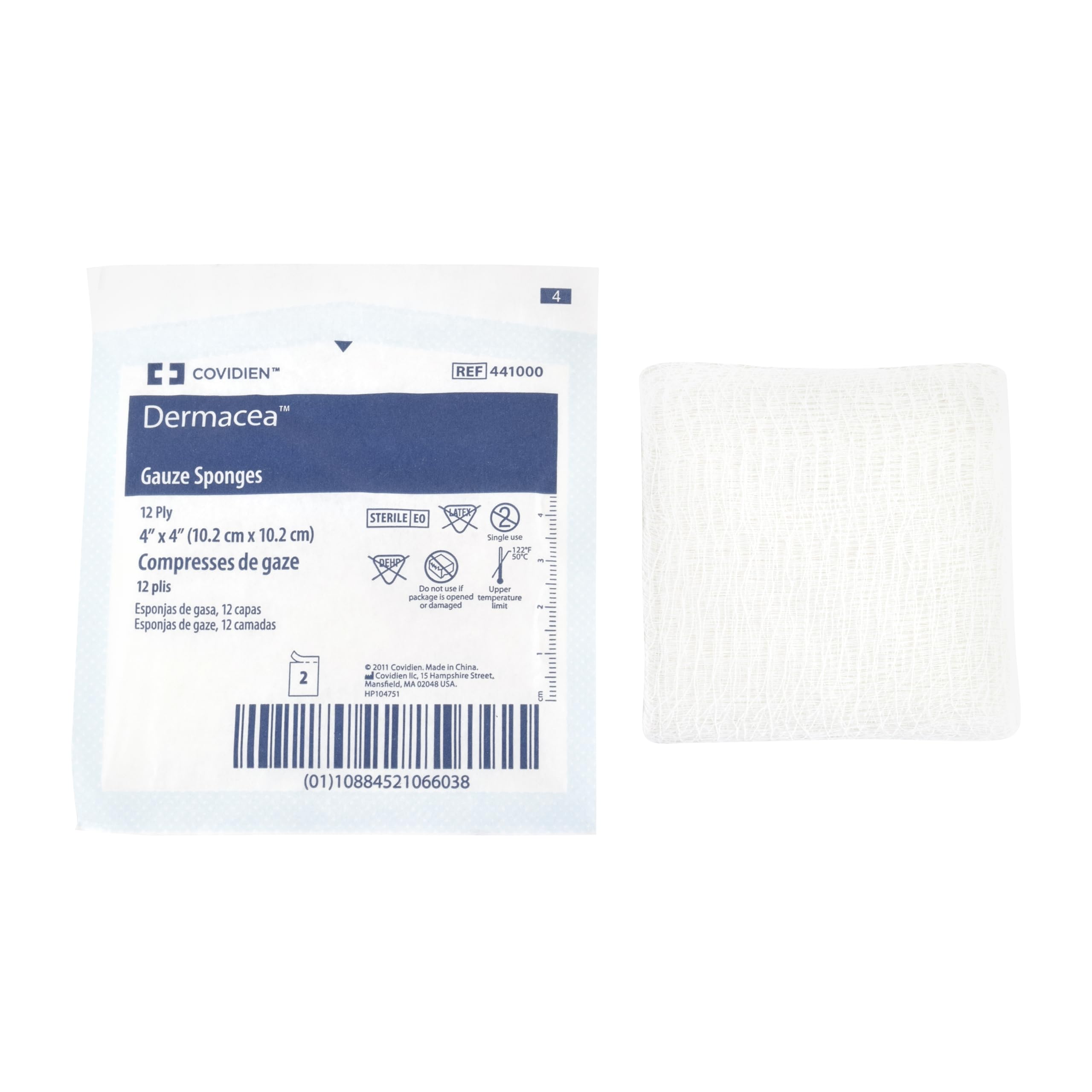 Cardinal Health™ Dermacea™ Spugna di garza tessuta standard, sterile, 10,2 x 10,2 cm, 12 strati, 441000, confezione da 1200