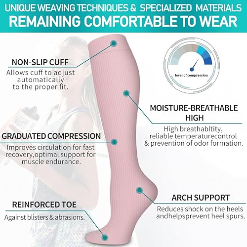 Vista 5 de COOLOVER - 6pares de calcetines de compresión con cobre para mujeres y hombres, soporte para correr, atletismo, enfermería, viajes