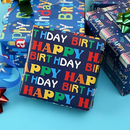 Miniatura 9 de U'COVER Papel de regalo de cumpleaños  6 hojas grandes, papel de regalo de feliz cumpleaños para niños, niñas, hombres, mujeres y baby showers  3