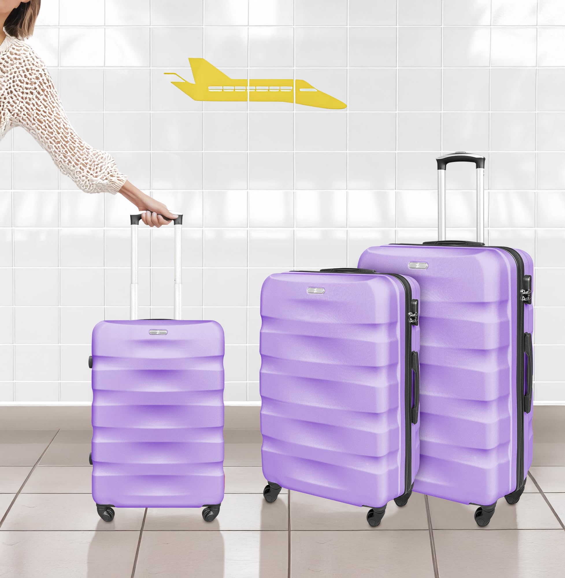 Set Di 3 Valigie Rigide ABS Valigia Da Viaggio Con Chiusura Lucchetto Combinazione Grande Media Piccola Forti Resistenti Manico Telescopico Trolley Borsa Vacanze Set Viaggio Treno Aereo Auto - Lilla