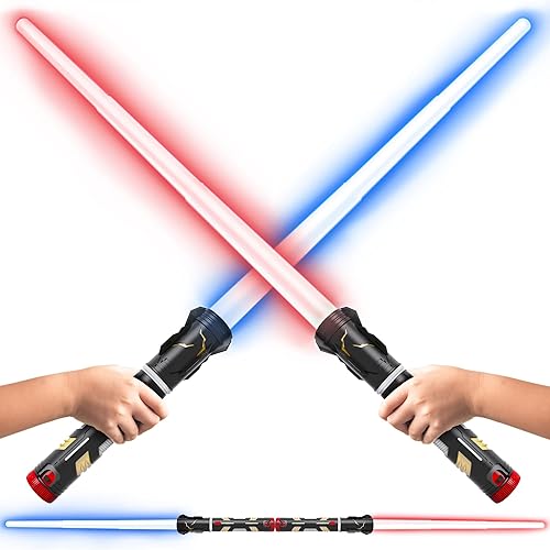 USA Toyz Starfire - Sable de luz de galaxia para niños o adultos, juego de espadas de doble luz LED 2 en 1 con sonido FX, 3 luces LED que cambian de