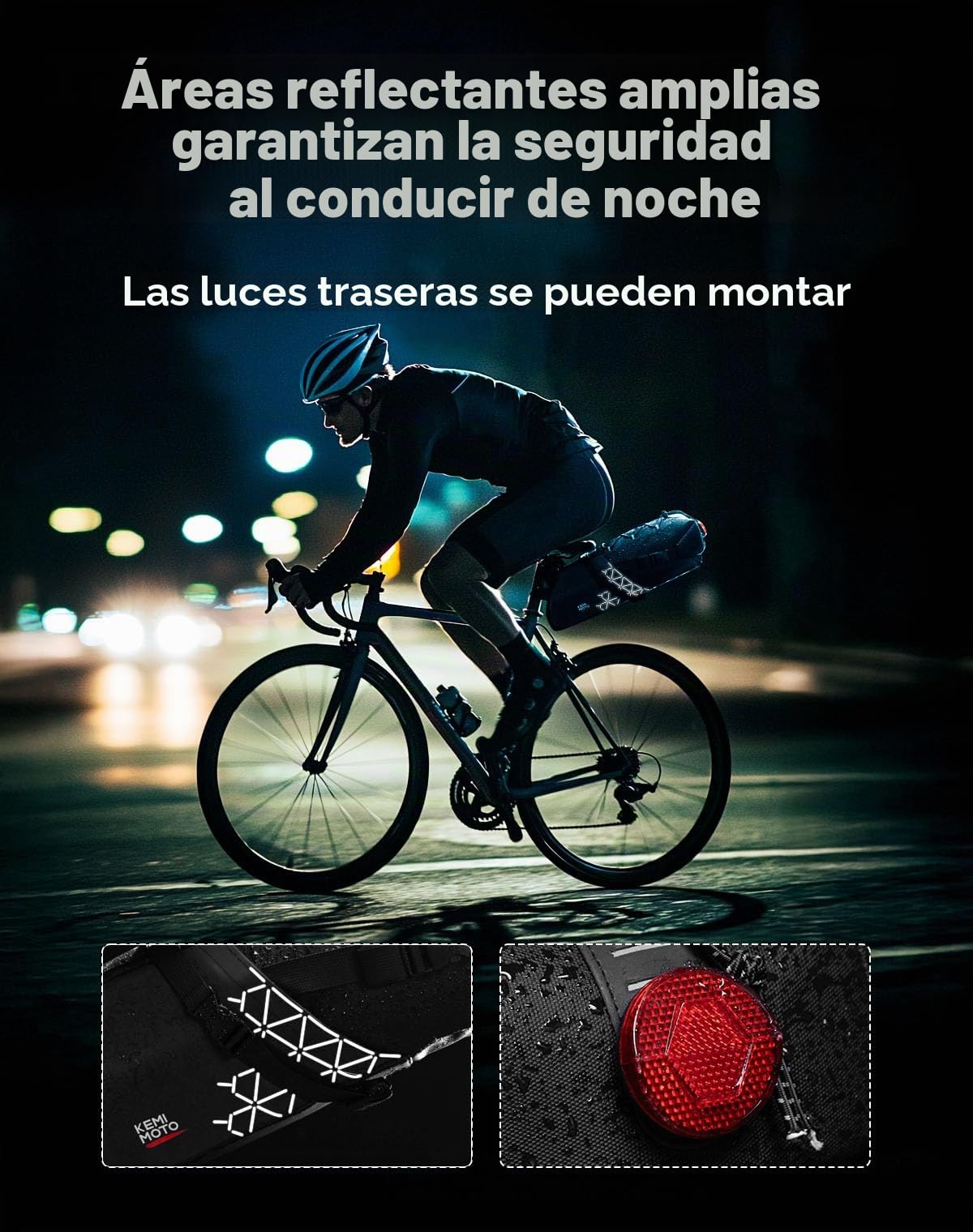 KEMIMOTO 11L Bolsa de Sillín Bicicleta Impermeable, Bolsa Asiento de Bicicleta con Correas de Montaje, para Bicicletas de Carretera, E-Bikes y MTB