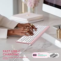 Vista 6 de iClever Teclado Bluetooth BK10, teclado inalámbrico recargable ultrafino con batería de larga duración, compatible con iOS, Android, Windows, Mac