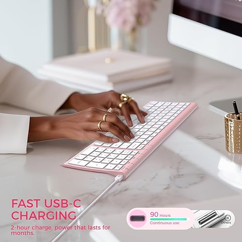 Miniatura 6 de iClever Teclado Bluetooth BK10, teclado inalámbrico recargable ultrafino con batería de larga duración, compatible con iOS, Android, Windows, Mac