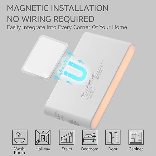 Miniatura 5 de UNIDISCIPLE Paquete de 2 luces nocturnas recargables con sensor de movimiento y sensor de atardecer a amanecer, luz LED blanca cálida, diseño